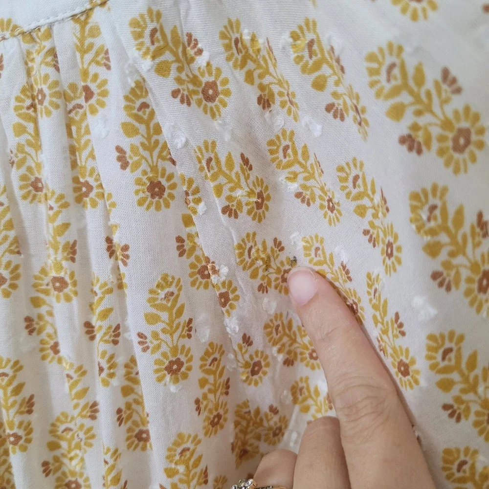 Garnet Hill White Yellow Floral Print V Neck 3/4 Sleeve Modal Blouse Top Size S - Picture 9 of 10